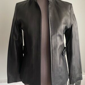 Kenneth Cole women’s leather mock neck zip up jacket